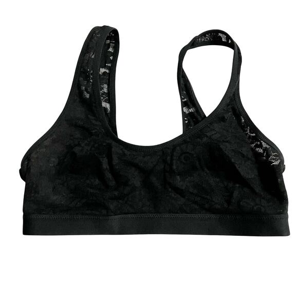 Aerie Womens Bralette Size Small Smoothez Black Floral Lace Scoop Pullover Bra - Picture 3 of 7